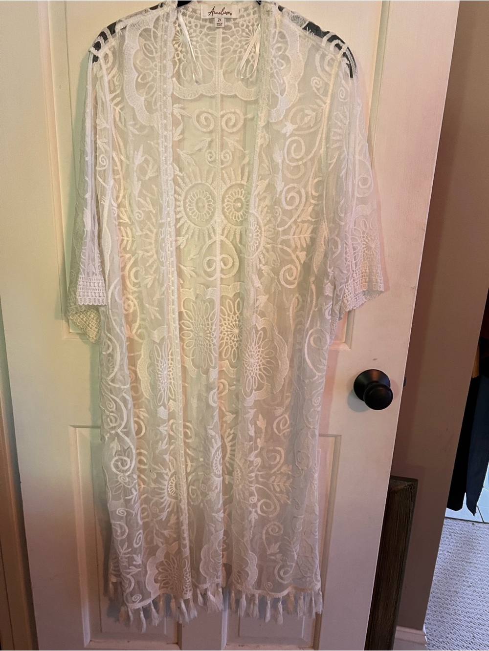White Lace Embroidered Duster Kimono 2x